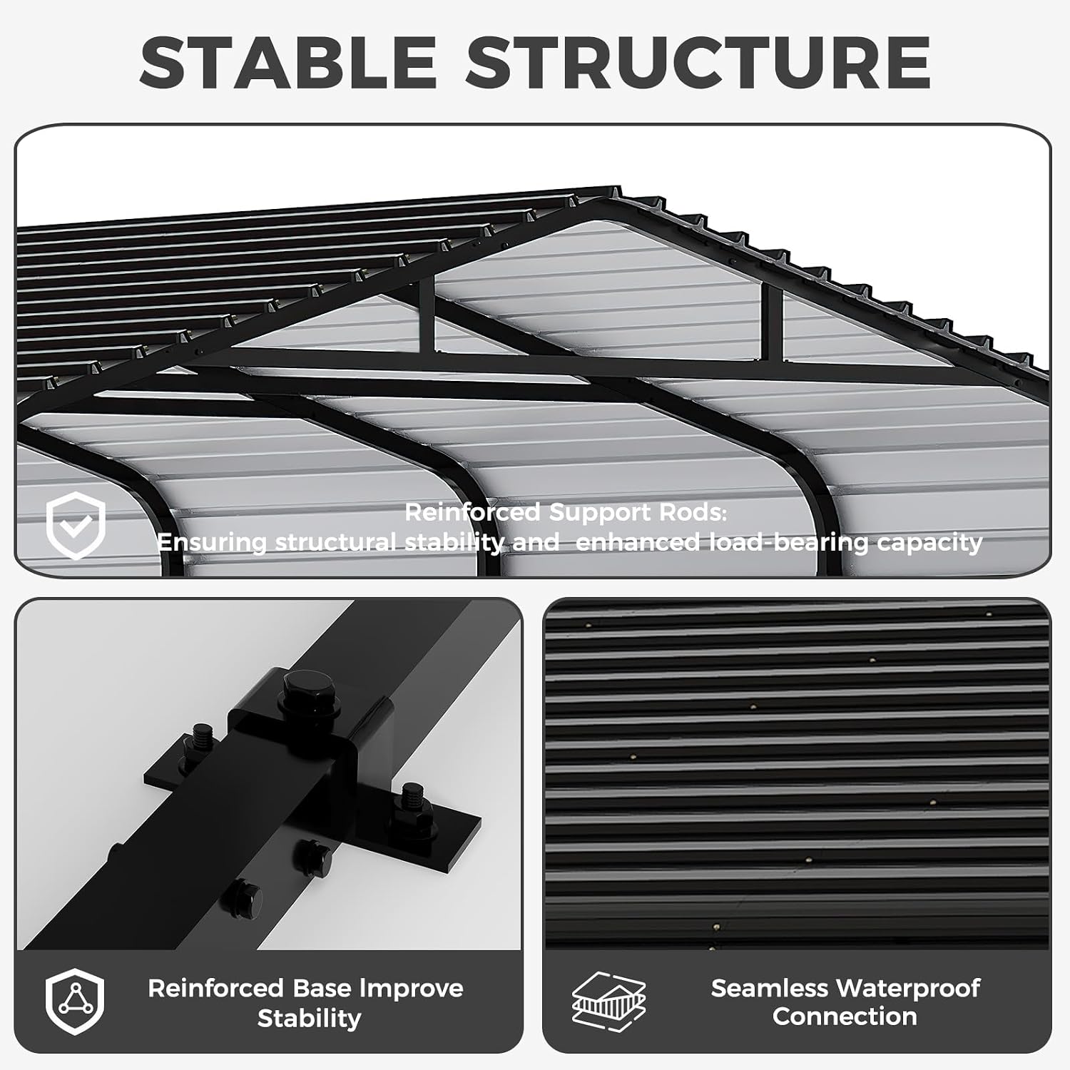 12x20 FT Metal Carport, Garage with Updated Frame Structure, Galvanized Steel Roof and Enhanced Base Canopy, Metal Garage Car Shelter Shade for Car, Boats and Truck
