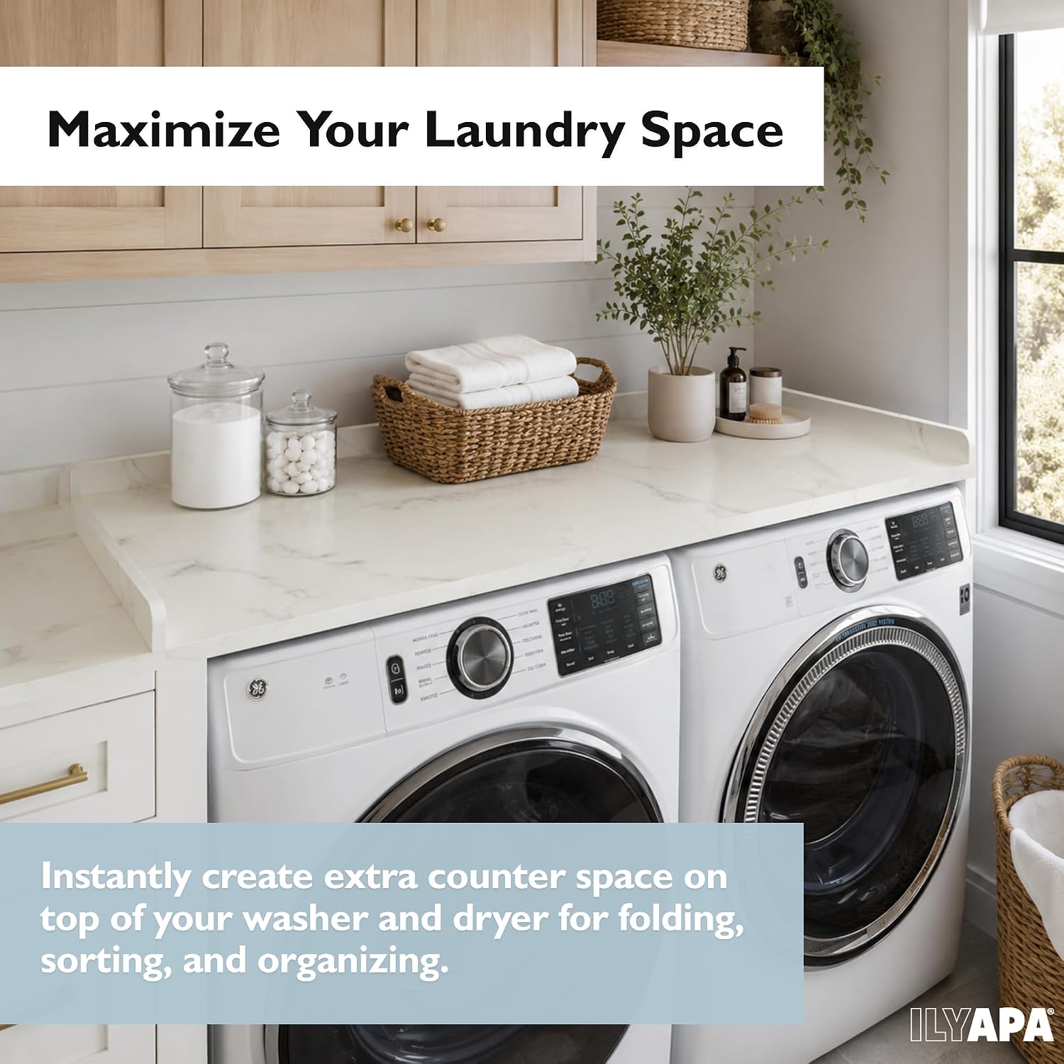Ilyapa Washer Dryer Countertop - 27.5 x 54 inch Laundry Countertop, Washer and Dryer Covers for the Top, Laundry Room Organization and Storage