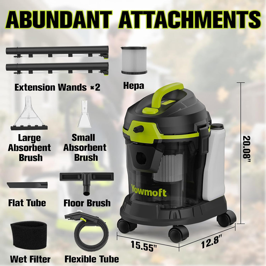 Extractor Vacuum Car Detailing, 4 Gallon Car shampooer Interior Cleaner, 5.5 Peak HP Wet Dry Upholstery Shampoo Vacuum Cleaner, 3 in 1 Carpet Extractor for Home/Shop (YDWM4-S)