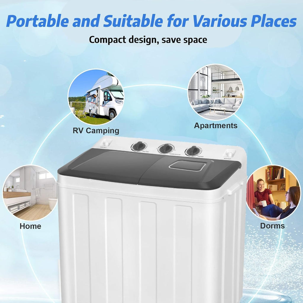 Nictemaw Portable Washing Machine 30Lbs Capacity Washer and Dryer Combo 2 In 1 Compact Twin Tub Laundry Washer (19Lbs) & Spinner (11Lbs) with Drain Pump, Time Control, for Apartment Dorms RV, Grey