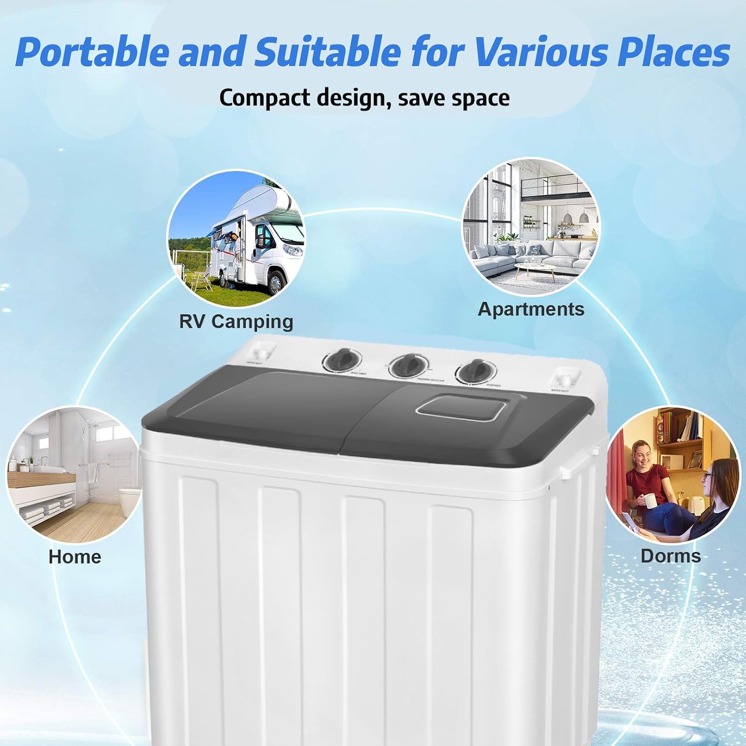 Nictemaw Portable Washing Machine 30Lbs Capacity Washer and Dryer Combo 2 In 1 Compact Twin Tub Laundry Washer (19Lbs) & Spinner (11Lbs) with Drain Pump, Time Control, for Apartment Dorms RV, Grey