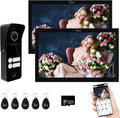 Wired Apartment Video Intercom System 2 Units 10 Inch Touch Monitor Wireless WiFi Video Doorbell,Video Door Phone Kit, Monitoring,3 in 1 Unlock,Dual Way Audio for Home (Black doorbell+Black Monitor)