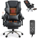 Massage Office Chair with Foot Rest, Ergonomic Executive Heated Office Chair with Reclining Backrest, Adjustable Arms and Lumbar Support, High Back Leather Desk Chairs for Home Office, Black