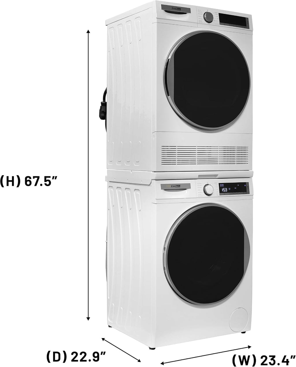 Conserv Front Load Washer & Condensing Dryer, 2.2 cu ft Washer (110V) + 4 cu ft Dryer (220/240V), ENERGY STAR, 15 Cycles, Stainless Steel Drum, LED Display, Compact Laundry Pair (White +Stacking Kit)
