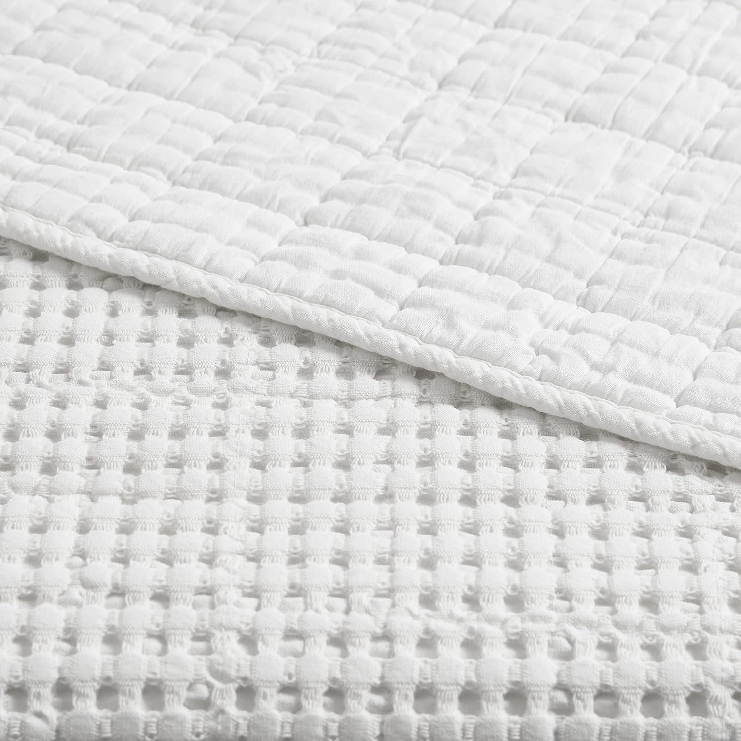 Levtex Home Mills Waffle Full/Queen Quilt Set (88x92in) with 2 Pillow Shams (26x20in) - Bright White - 100% Cotton Full/Queen Size Quilt Bedding Set - Lightweight, Soft, Pre-Washed
