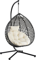 Egg Hanging Chair with Stand, Indoor Outdoor Hammock Egg Chair with Cushion for Patio Bedroom Balconyg Egg Chair (Beige+Beige)