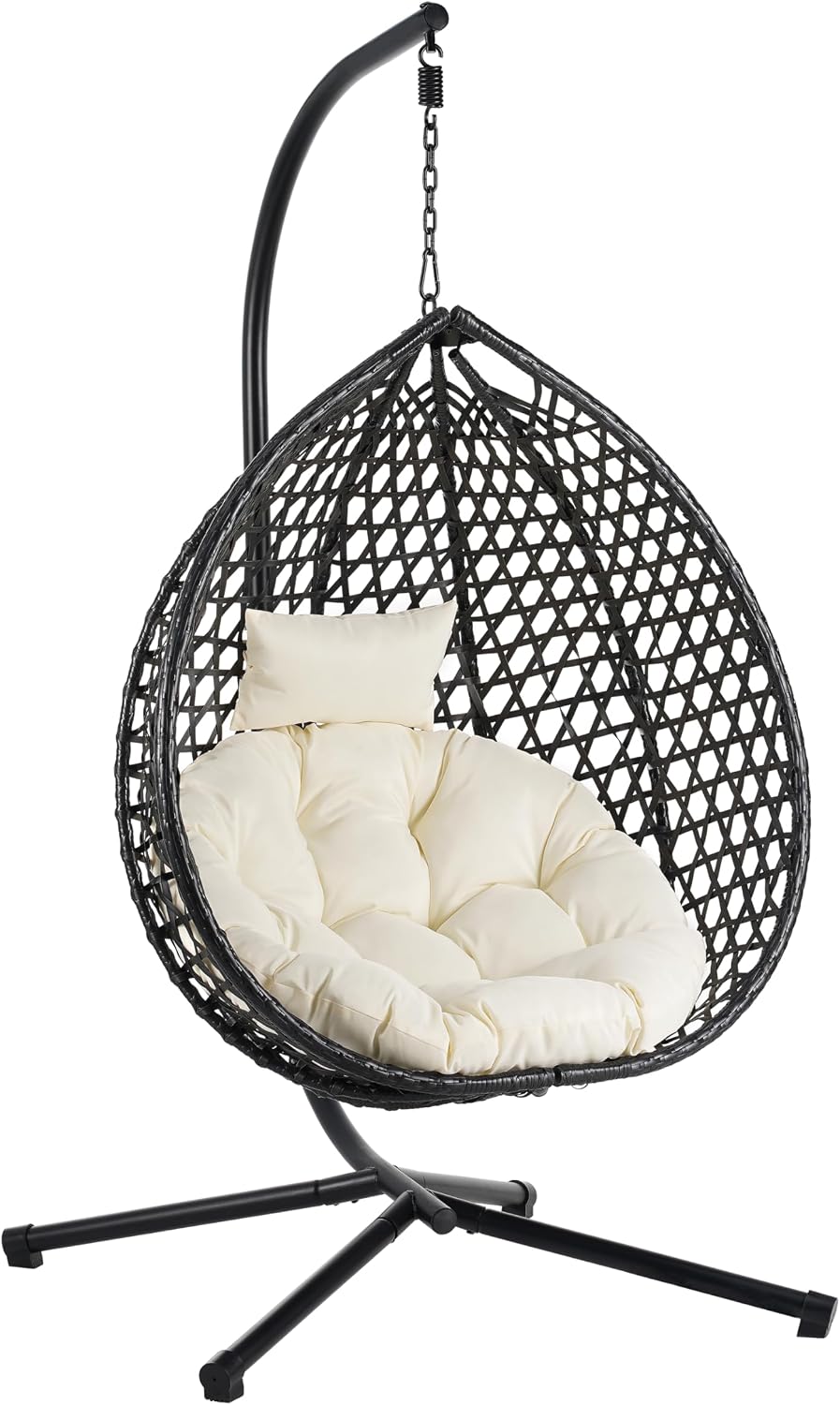 Egg Hanging Chair with Stand, Indoor Outdoor Hammock Egg Chair with Cushion for Patio Bedroom Balconyg Egg Chair (Beige+Beige)