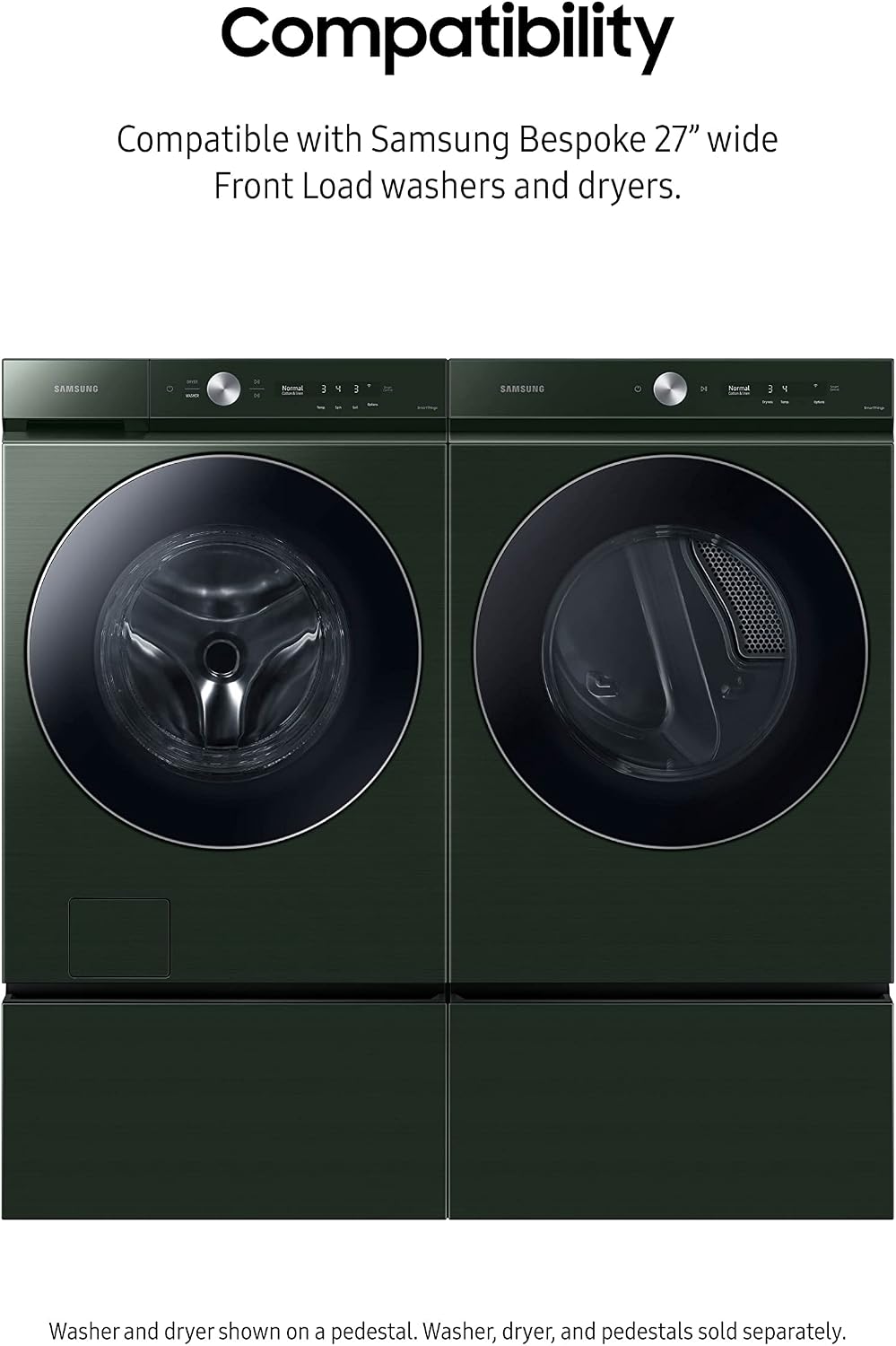 SAMSUNG 27-Inch Bespoke Front Load Washer Dryer Pedestal Stand w/ Pull Out Laundry Storage Drawer, WE502NG, Forest Green