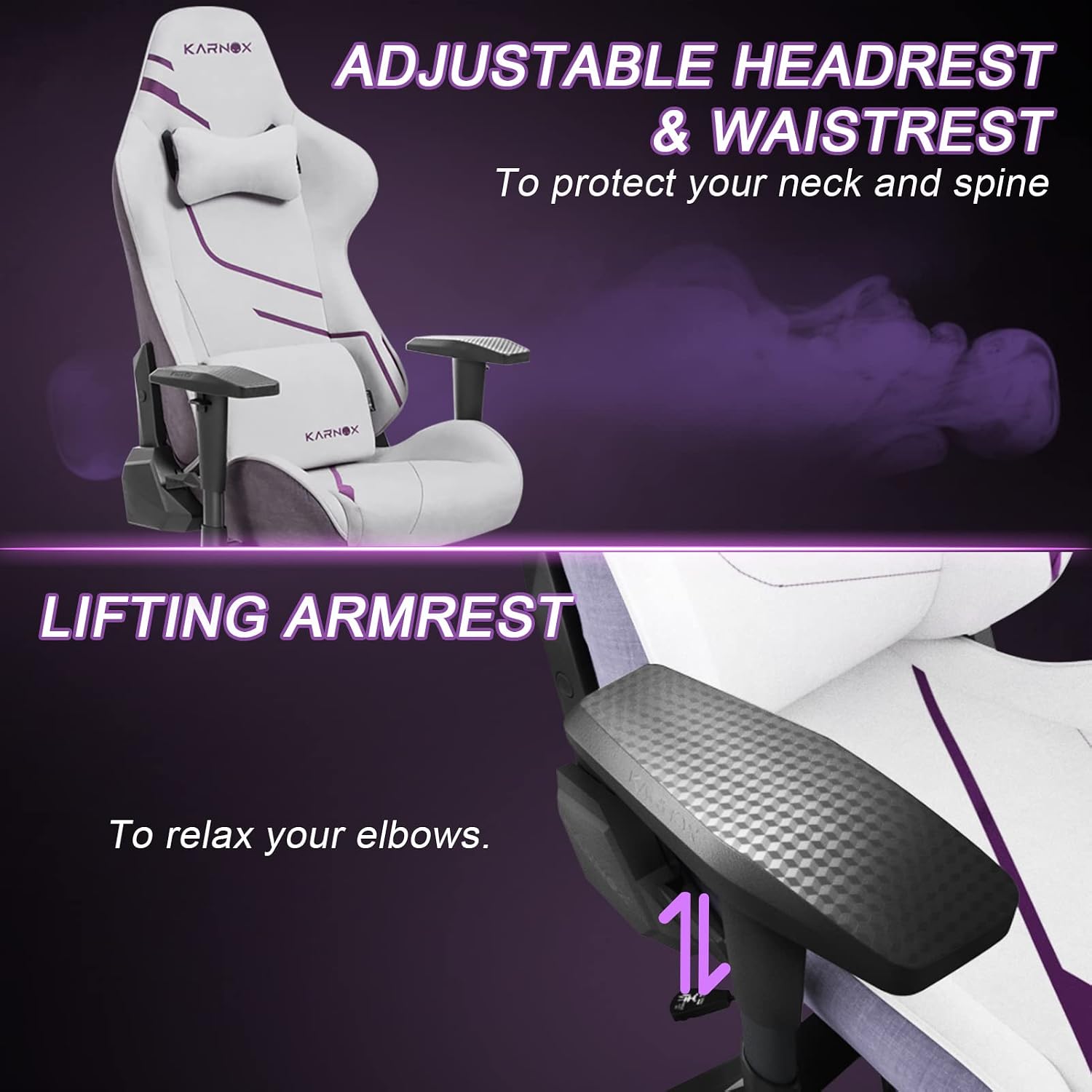 KARNOX Gaming Chair Ergonomic Computer Chair Lumbar Support Office Chair Adjustable Big Tall Reclining Desk PC Chair with Armrest and Headrest for Adults Comfortable Racing Chair (Purple)