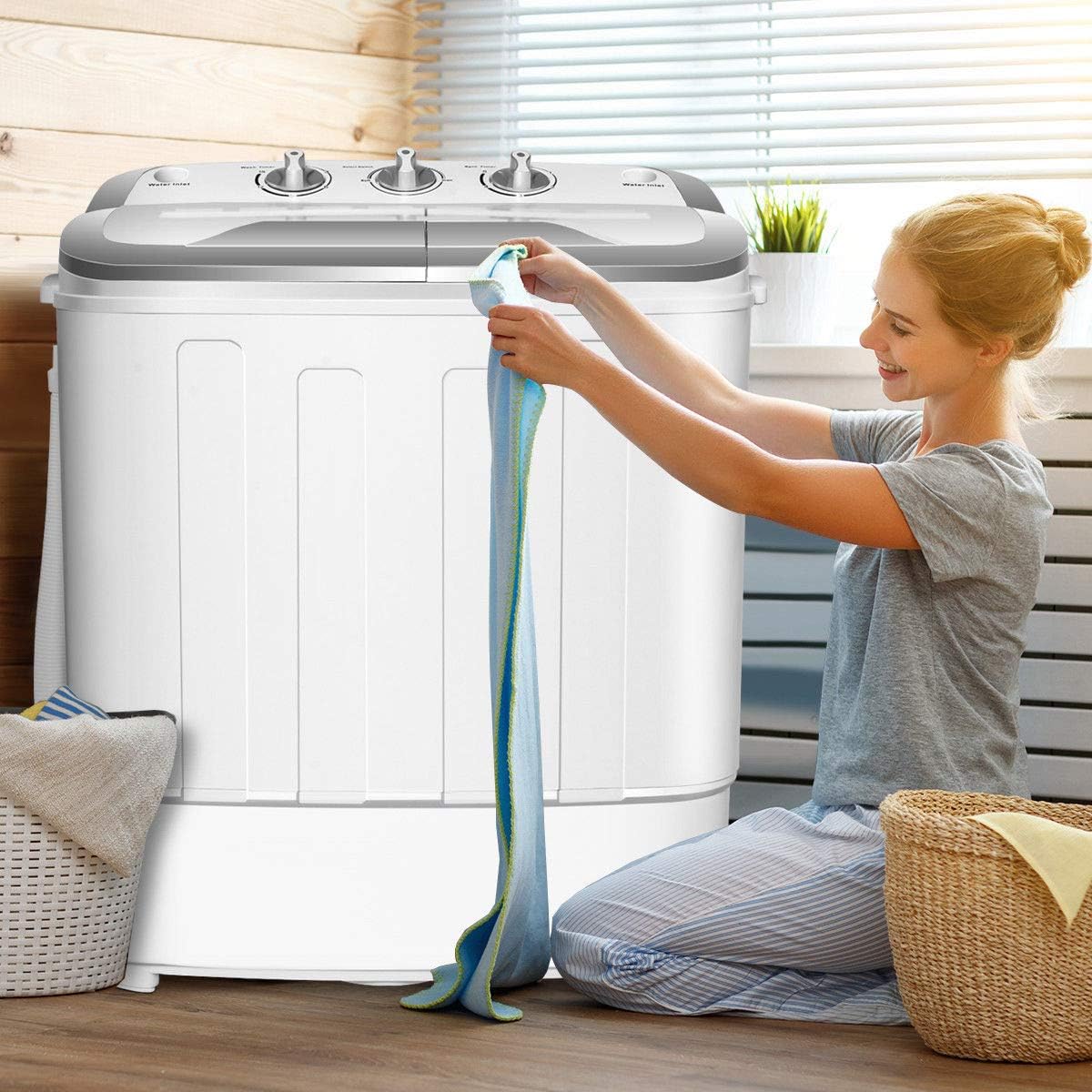 Giantex Portable Washing Machine, 13lbs Washer and Spinner Combo, Semi-Automatic Laundry Clothes Machine, Compact Twin Tub Mini Washer for Apartment Camping Dorms RV