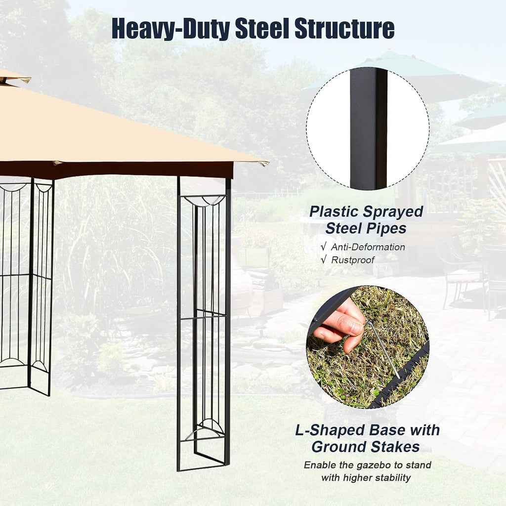 Tangkula 10 x 10 FT Patio Gazebo, Double Roof Outdoor Gazebo with Steel Frame, Patio Pavilion Shelter for Poolside, Deck, Backyard (Beige)