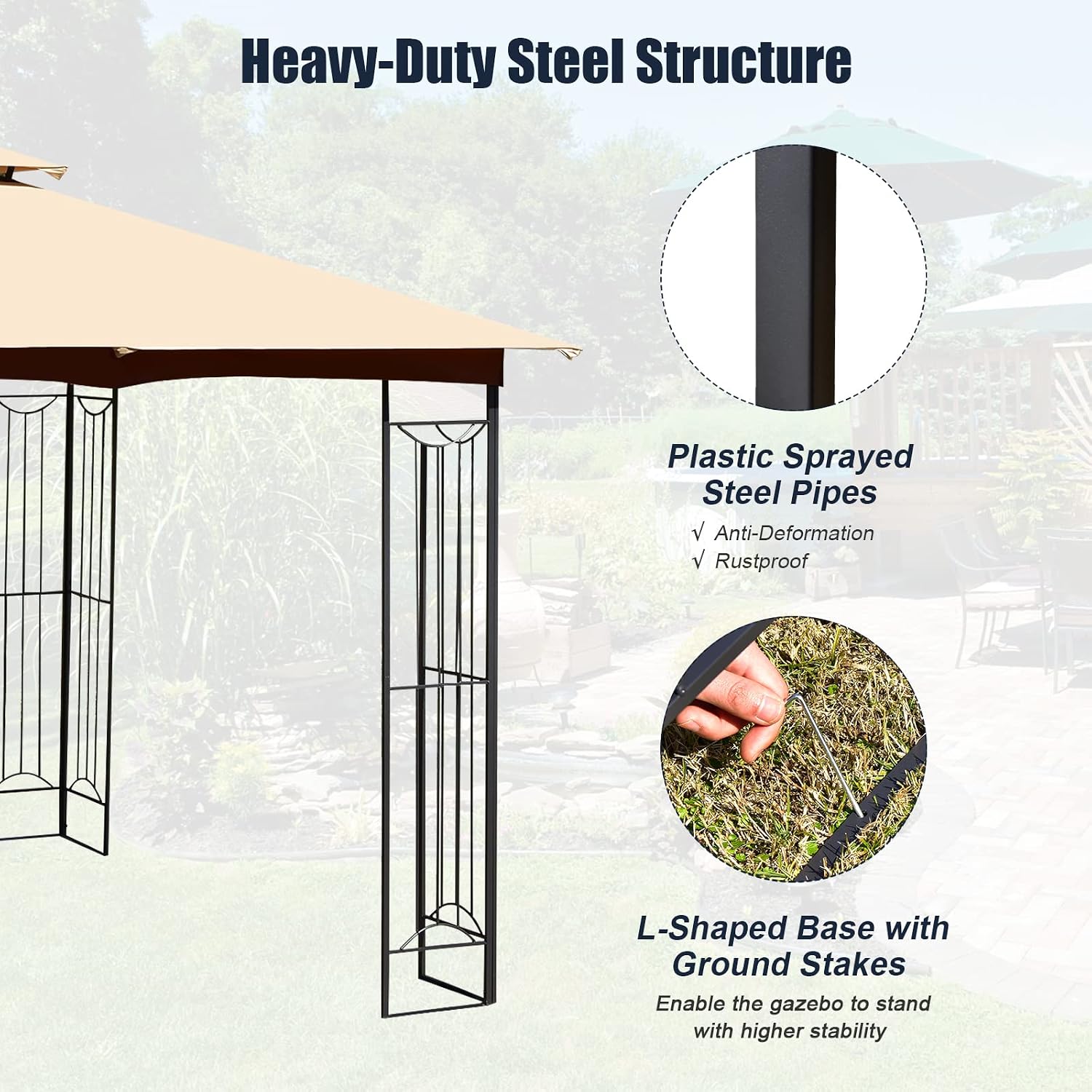 Tangkula 10 x 10 FT Patio Gazebo, Double Roof Outdoor Gazebo with Steel Frame, Patio Pavilion Shelter for Poolside, Deck, Backyard (Beige)