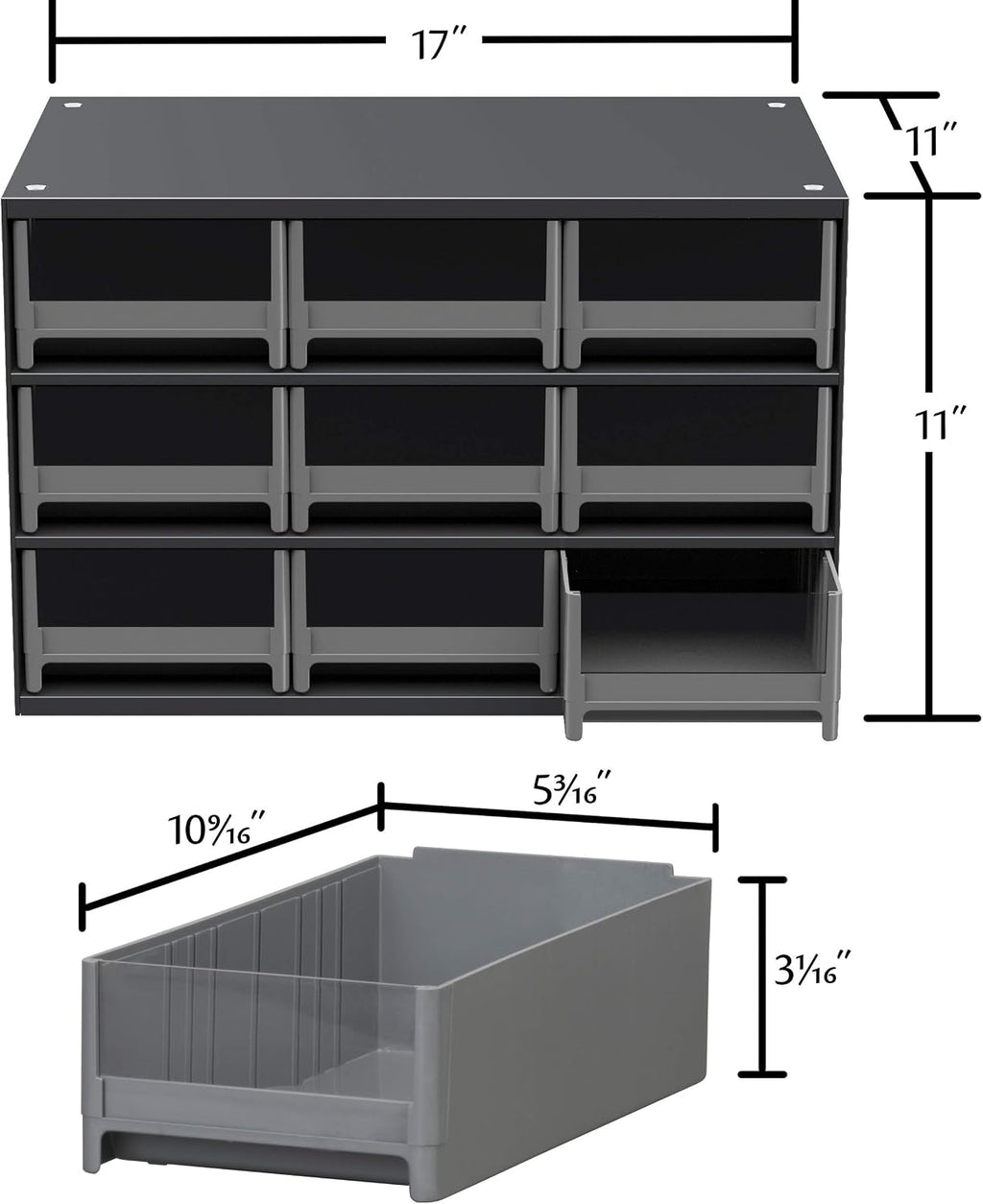 Akro-Mils Steel Garage Storage Cabinet, Small Parts Organizer Metal Cabinet for Hardware, Nails, Screws, Bolts, Nuts, and More, 17' W x 11' D x 11' H, 9-Drawer, Gray Cabinet/Gray Drawers (19909)