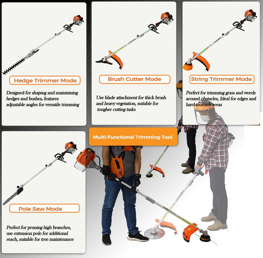 52cc 2-Cycle Gas Multi-Trimmer | 10-in-1 String Trimmer w/Rotatable 40' Pole Saw, Weed Eater Weed Wacker, Brush Cutter & Hedge Trimmer Gas for Lawn, Yard, Garden Care, All-in-one Garden Tool