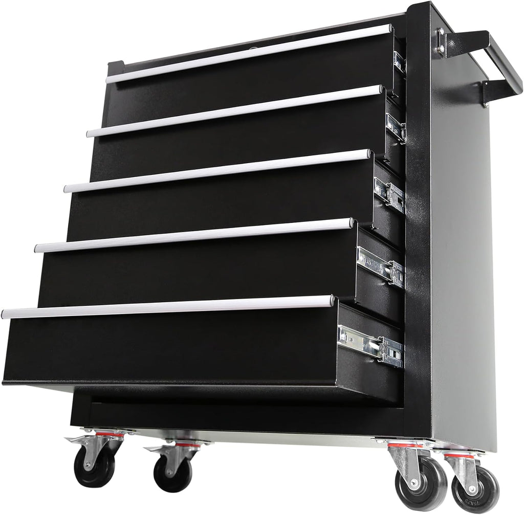 5-Drawer Rolling Tool Chest,Tool Cabinet On Wheels with Keyed Locking System and Drawer Liners,5 Drawer Tool Cart with Drawers,for Garage, Warehouse, Workshop, Repair Shop (Black)