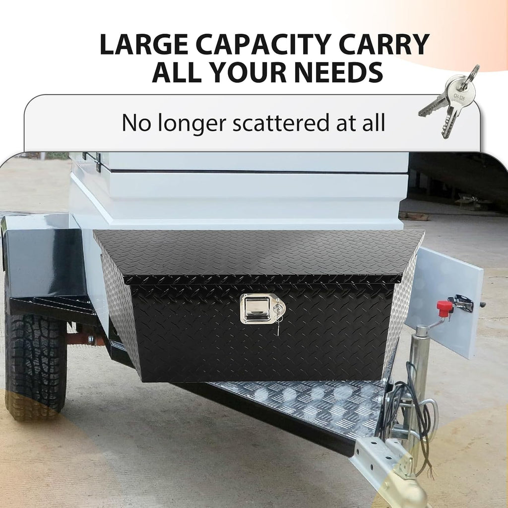 39 Inch Trailer Tongue Tool Box, Aluminum Trailer Tool Box with Lock and 2 Keys, 39' x 16.5' x 12' Heavy Duty Trailer Storage Box for Pickup Truck Bed, Black