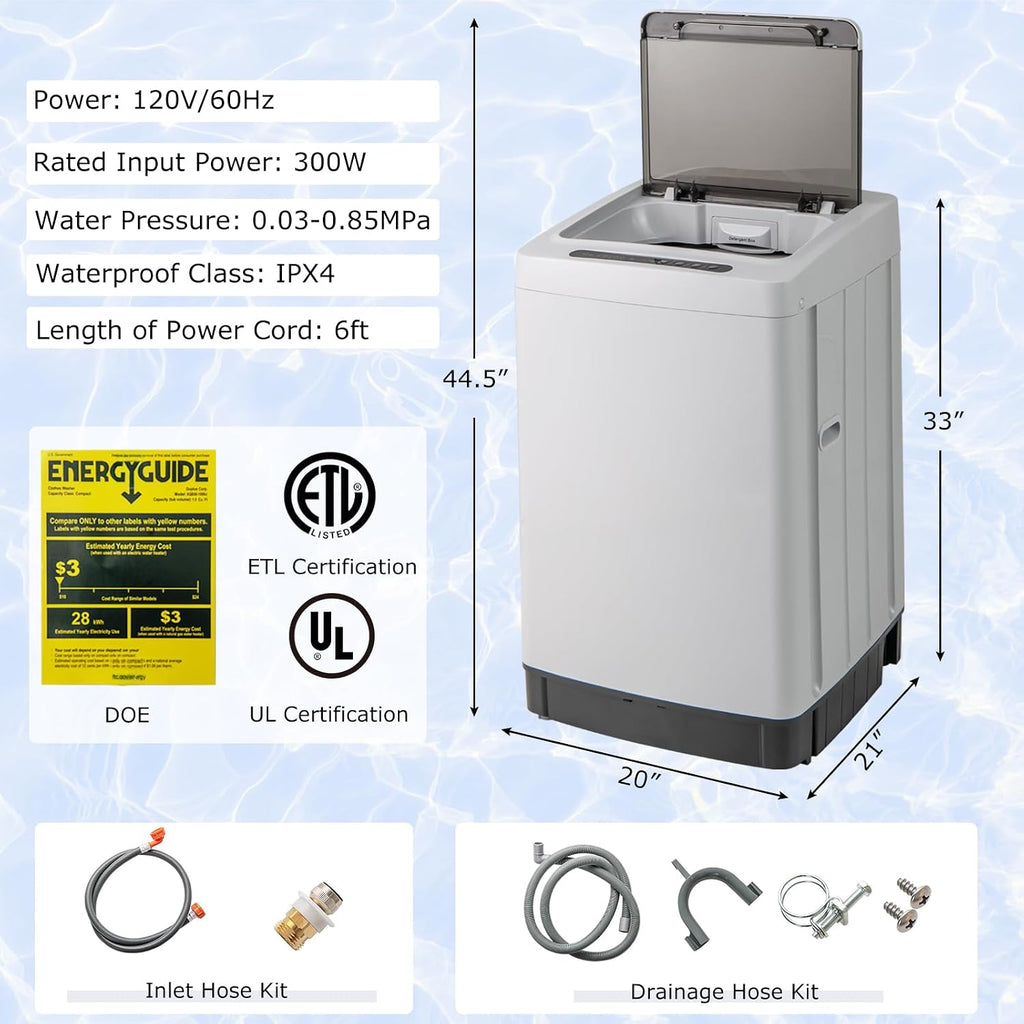 Giantex Portable Washing Machine, 1.5 cu.ft Compact Washer with Drain Pump, LED Display, 8 Programs, 10 Water Levels, Child Lock, 11 LBS Clothes Capacity for Apartment, Home, Dorms, RV (Gray & Black)