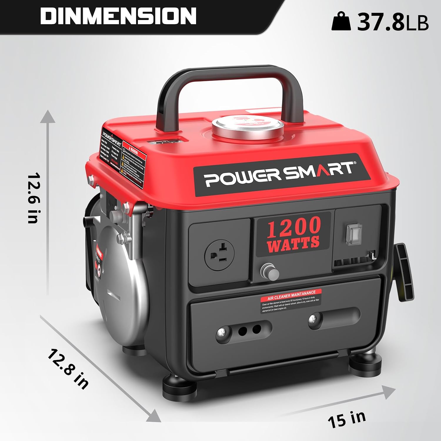 PowerSmart 1200W Portable Gasoline Generator, 71cc 2-Stroke Gas Powered Engine with 900W Rated Power, 50:1 Fuel Mix, 5-Hour Runtime at 50% Load, EPA Compliant for Camping, Tailgating