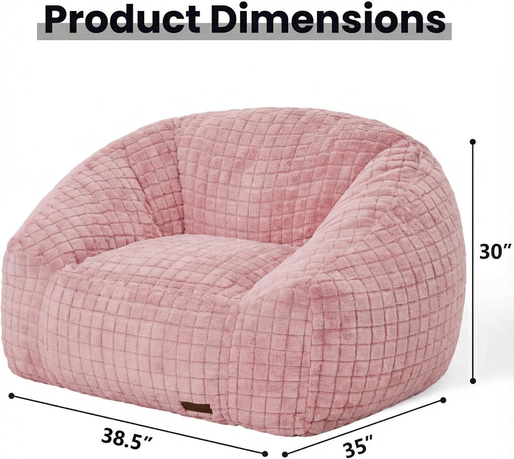Bean Bag Chairs for Adults, Giant Beanbag Sofa Comfy Reading Chair, Oversized Bean Bag Chairs for Living Room Bedroom, Soft Faux Fur Fabric, 3.2FT, Pink, Checkered