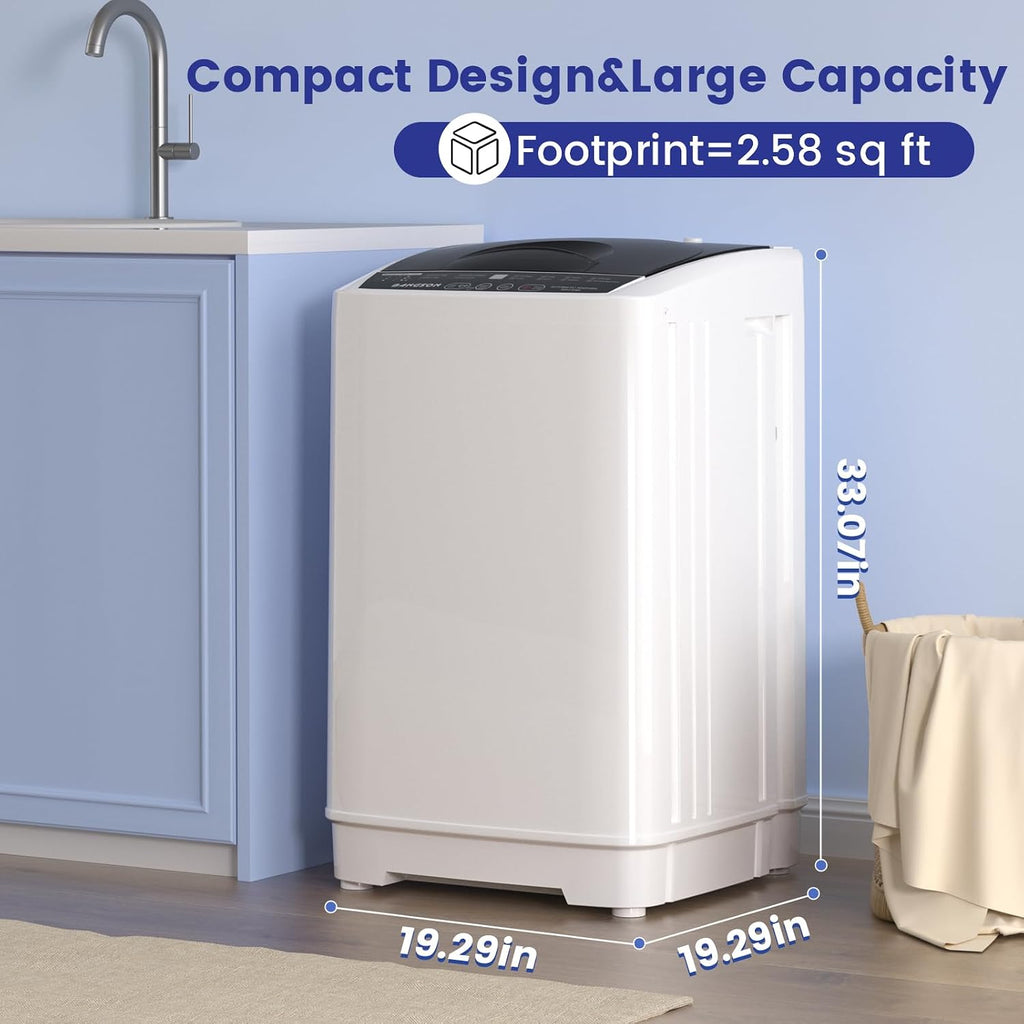 BANGSON 1.31cu.ft Portable Washing Machine, Full-Automatic washing Machine with 8 Programs 6 Water Levels, Drain Pump and LED Display, Compact Washer for Apartments, RVs, Homes, White