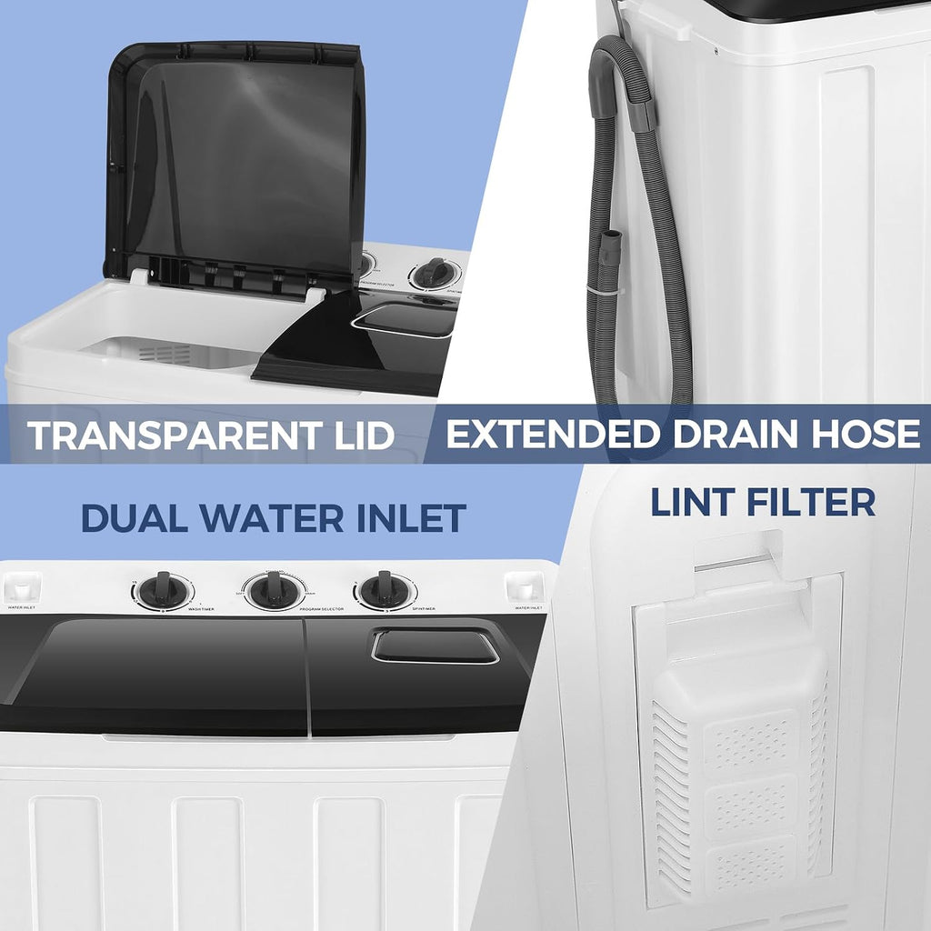30Lbs Capacity Portable Washing Machine Nictemaw Twin Tub Compact Laundry Machine with Built-in Drain Pump, Washer and Spin Dryer Combo (19Lbs+11Lbs), Mini Washing Machine for Apartments, Dorms, RVs