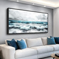 ERQINHUA Black And White Beach Canvas Wall Art For Living Room Wall Decoration For Bedroom Office Wall Decor Blue Sea Wave Printing Pictures Artwork Home Decor Painting Black Framed 24x48 In