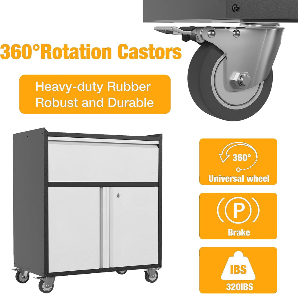35.43' H Metal Storage Cabinet on Wheels,Lockable Rolling Garage Storage Cabinet with 1 Drawer & 2 Doors,Mobile Tool Cabinets for Home Office,Basement,Shop