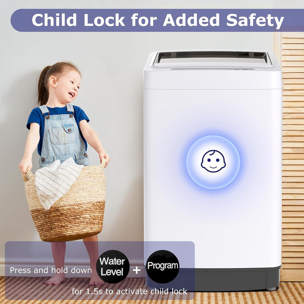 Giantex Portable Washing Machine, 1.5 cu.ft Compact Washer with Drain Pump, LED Display, 8 Programs, 10 Water Levels, Child Lock, 11 LBS Clothes Capacity for Apartment, Home, Dorms, RV (White & Black)
