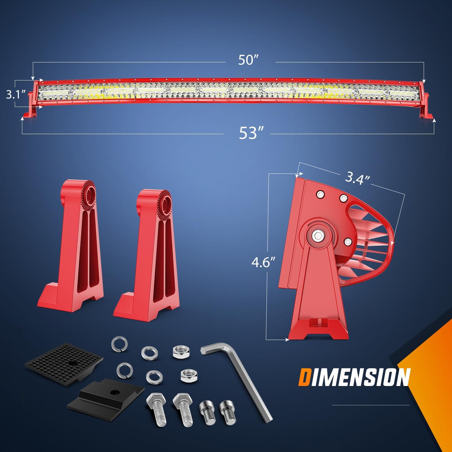 Nilight LED Light Bar 50 Inch Triple Row Spot Flood Combo Lights Red Shell with Wiring Harness Kit for Fog Driving Work Lighting on Off-Road Truck SUV ATV UTV