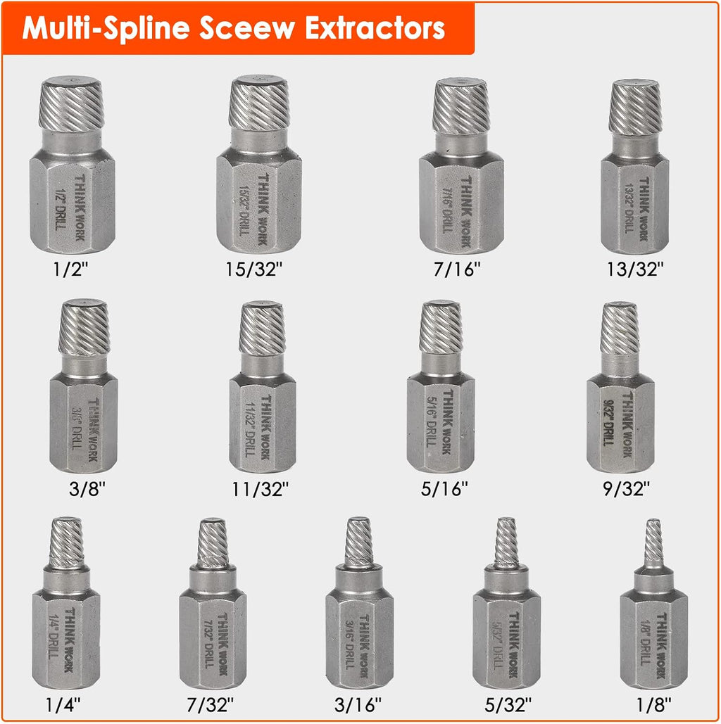 THINKWORK Broken Bolt Extractor Kit, 54 Pieces Easy Out Screw Extractor Set, Lug Nut Removal Tool with Left Hand Drill Bit Set for Removing Damaged, Frozen, Rusted, Rounded-Off Bolts, Nuts & Screws