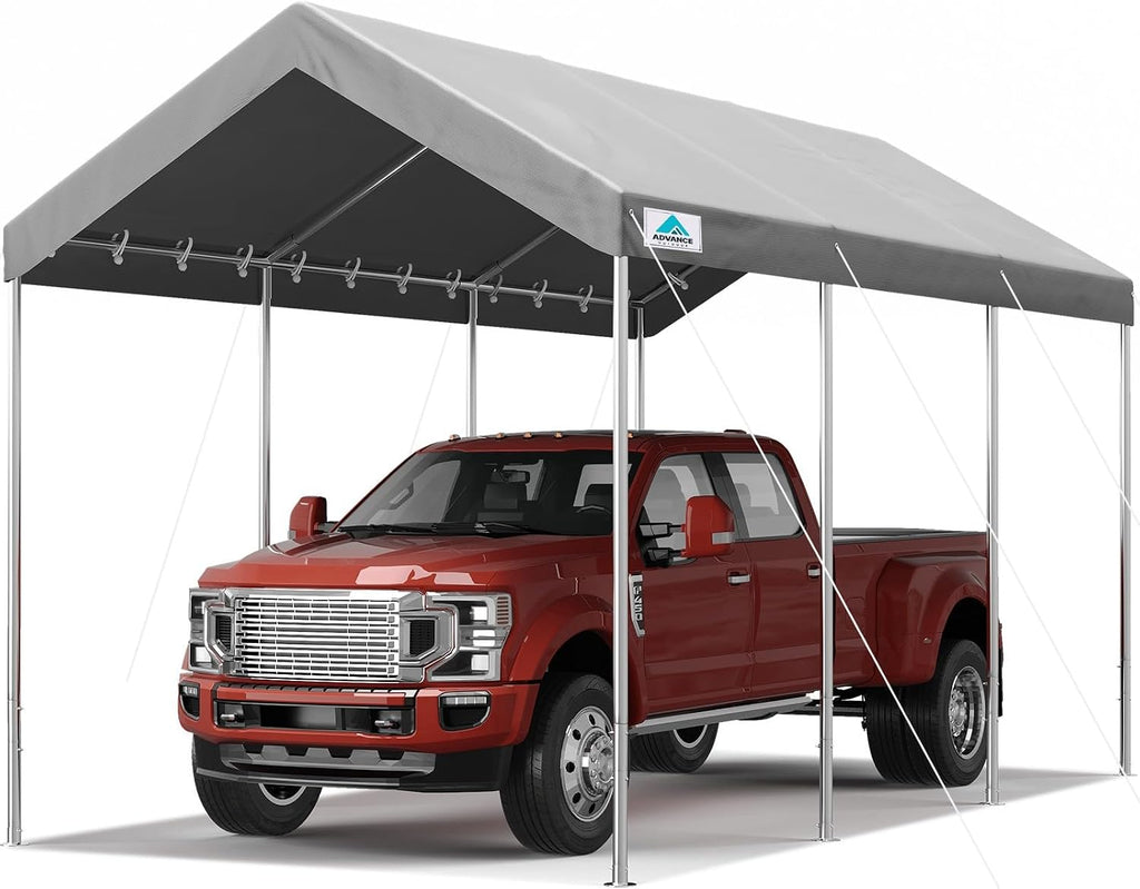 ADVANCE OUTDOOR 10x20 ft Heavy Duty Carport Potable Car Canopy Garage Party Tent Boat Shelter, Adjustable Height from 9.5 ft to 11 ft - Gray