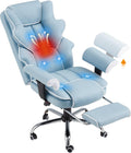HOMREST Ergonomic Executive Office Chair with 6-Point Vibration & Heat - Reclining Managerial Chair with Adjustable Footrest and Armrests,Big and Tall Leather Home Office Desk Chairs(Airy Blue)