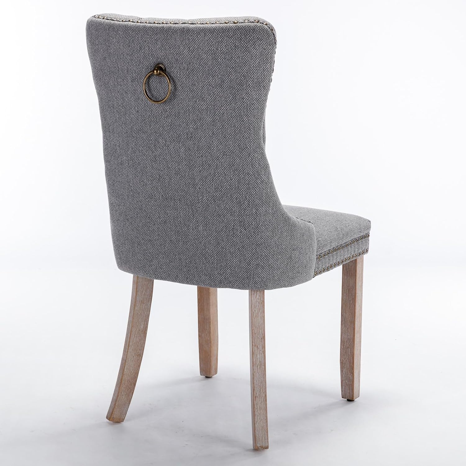 Ball & Cast Contemporary Upholstered Dining Chairs Set of 2, Button Tufted Kitchen Side-Chairs with Hang Ring & Nailhead Trims & Solid Wood Legs, 2-Piece Backrest Traditional Chair, Linen Gray