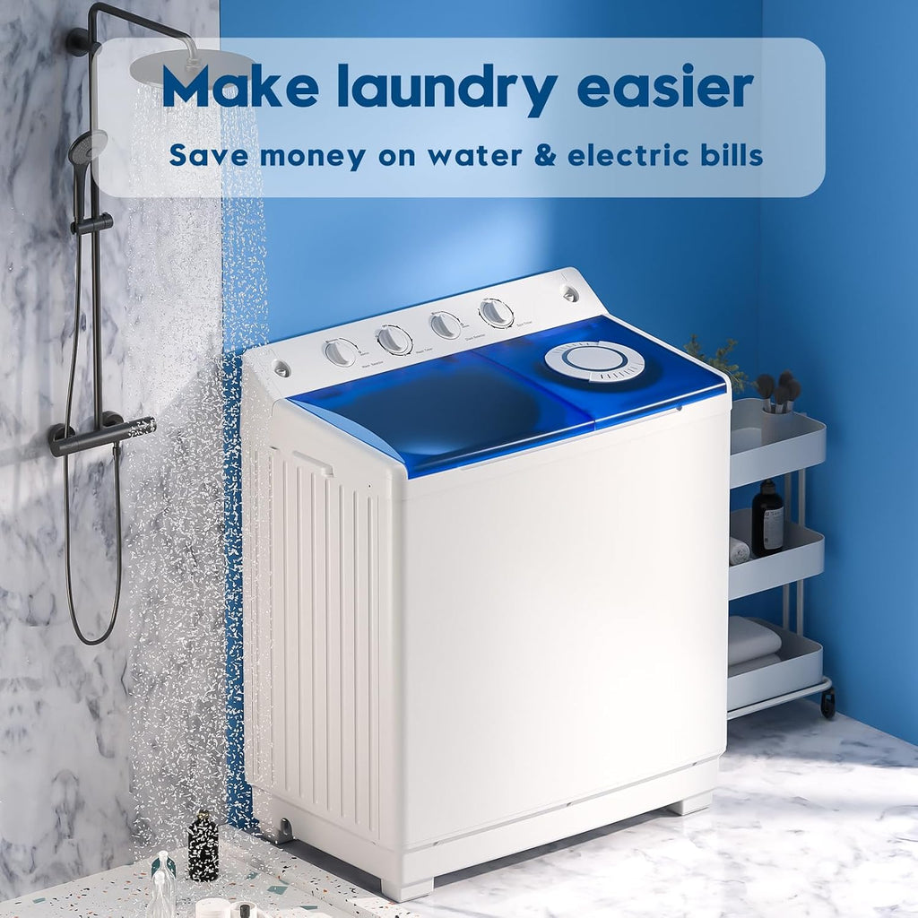 Auertech Portable Washing Machine, 40lbs Twin Tub Washer Large Laundry Machine with Drain Pump, Semi-automatic 24lbs Washer 16lbs Spinner Combo for Dorms, Apartments, RVs