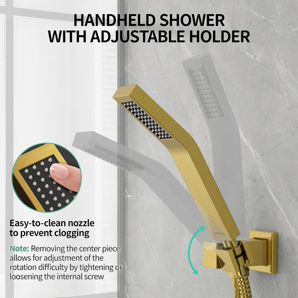 SR SUN RISE 12 Inch Ceiling Mounted Shower System Rain Mixer Shower Combo Set Rainfall Shower Head System Brushed Gold Shower Faucet Trim Repair Kits with Shower Rough-in Valve Body and Trim