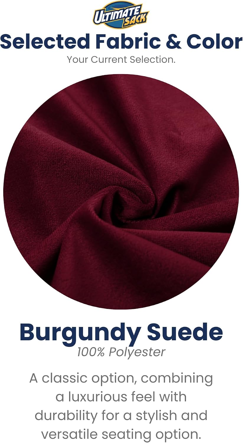 Ultimate Sack 3000 3-Foot Bean Bag Chair, Burgundy Suede Cover – Oversized Foam Lounger, Floor Seat, Small Sofa, or Couch Bed for Living Area, Gaming Room, or Reading Lounge
