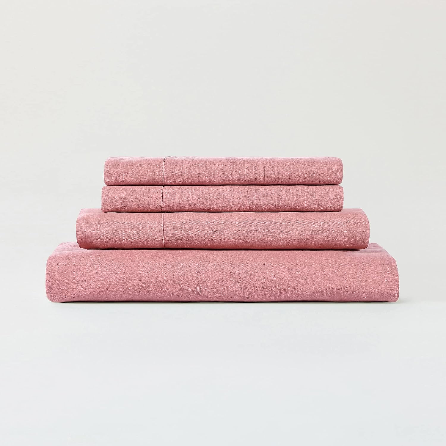 Sijo Stone Washed Organic French Linen Bed Sheet Set, GOTS Certified Organic, Best Cooling Linen Sheet Award by Sleep Foundation, 4 Piece - 2 Pillowcases, 1 Fitted and 1 Flat (Pink Clay, Cal King)