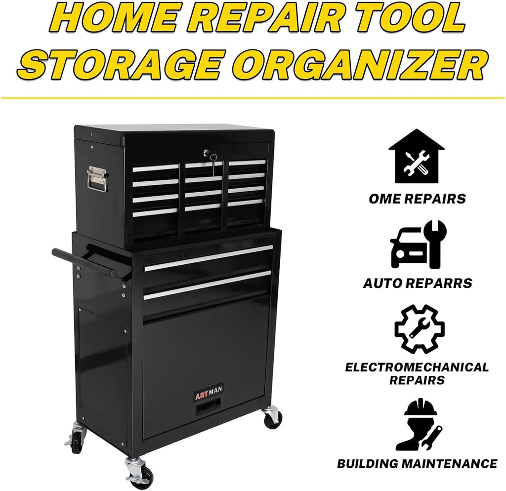 Rolling Tool Chest with Wheels, 8-Drawer Steel Tool Storage Cabinet with Lockable Top, Heavy-Duty Mobile Tool Box Organizer for Garage, Workshop & Job Site