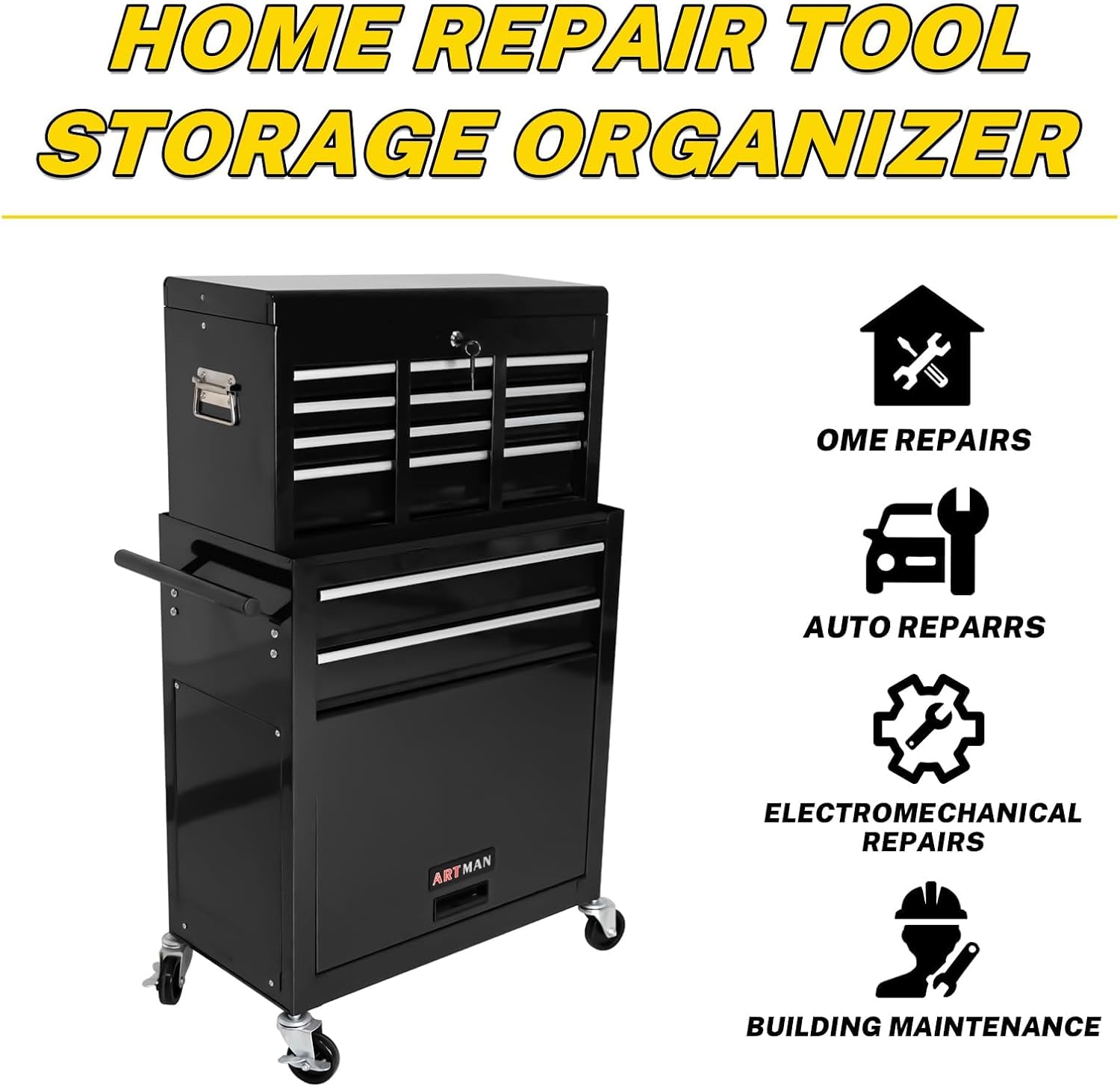 Rolling Tool Chest with Wheels, 8-Drawer Steel Tool Storage Cabinet with Lockable Top, Heavy-Duty Mobile Tool Box Organizer for Garage, Workshop & Job Site