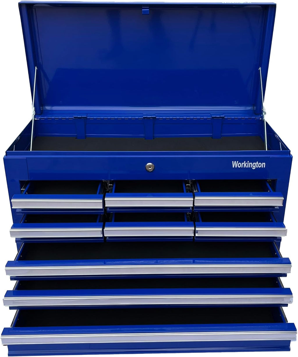 Workington Professional Industrial Portable Metal Tool Chest with 9 Drawers, 26' 9-Drawer Tool Chest Cabinet with Ball Bearing Drawer Slides, Steel Tool Storage Box Organizer 4016 Blue