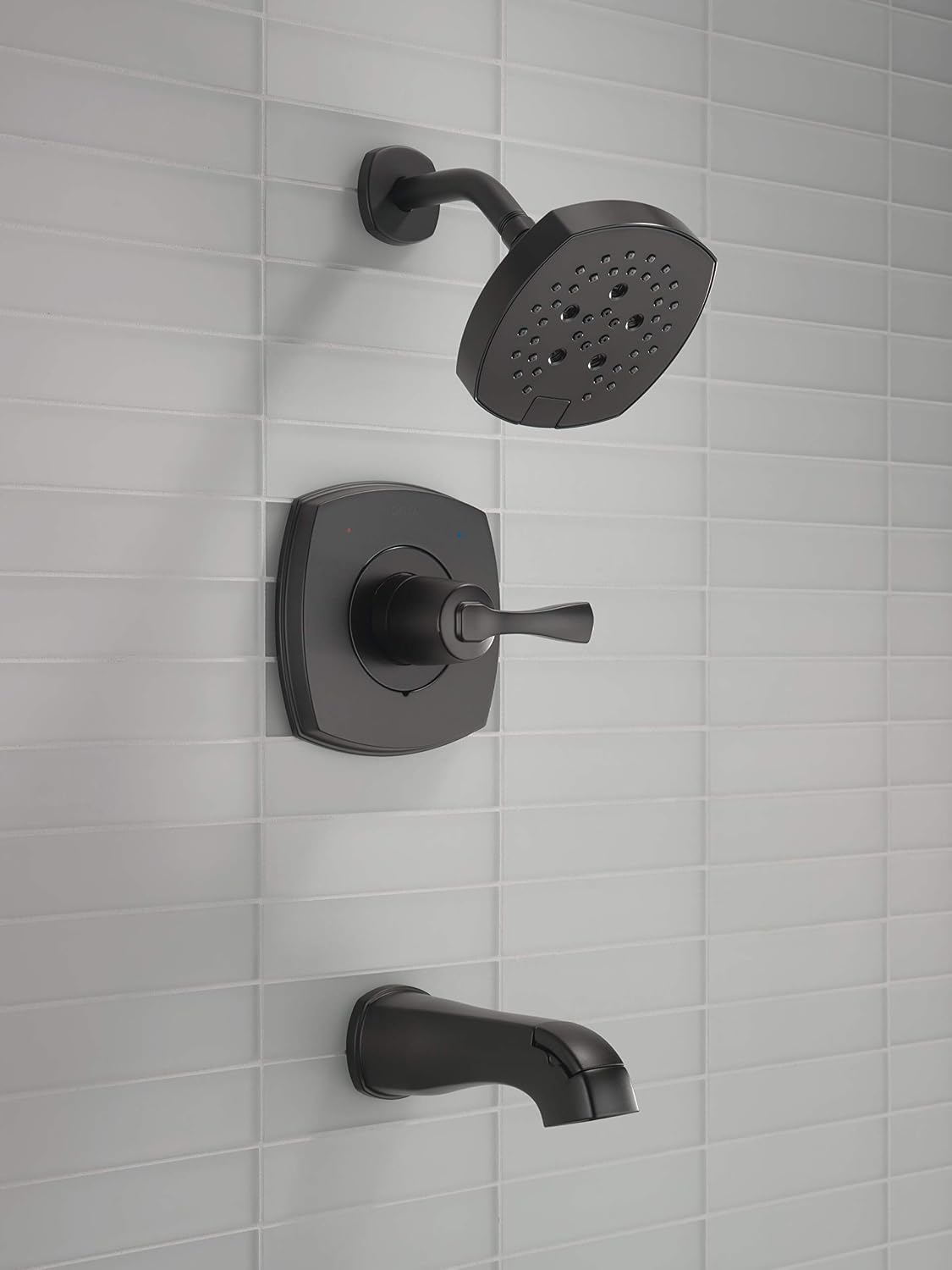 Delta Faucet Stryke 14 Series Single-Function Tub and Shower Trim Kit, Shower Faucet, Single-Spray H2Okinetic Shower Head, Matte Black T14476-BL (Valve Not Included)