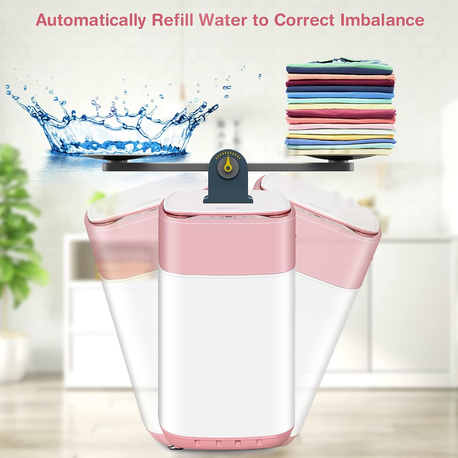 COSTWAY Portable Washing Machine, 8 Lbs Capacity, Built-in Drain Pump, Compact Laundry Washer with 6 Programs, 6 Water Levels, Child Lock, Full-Automatic washer for RV, Dorm, Apartment, Pink