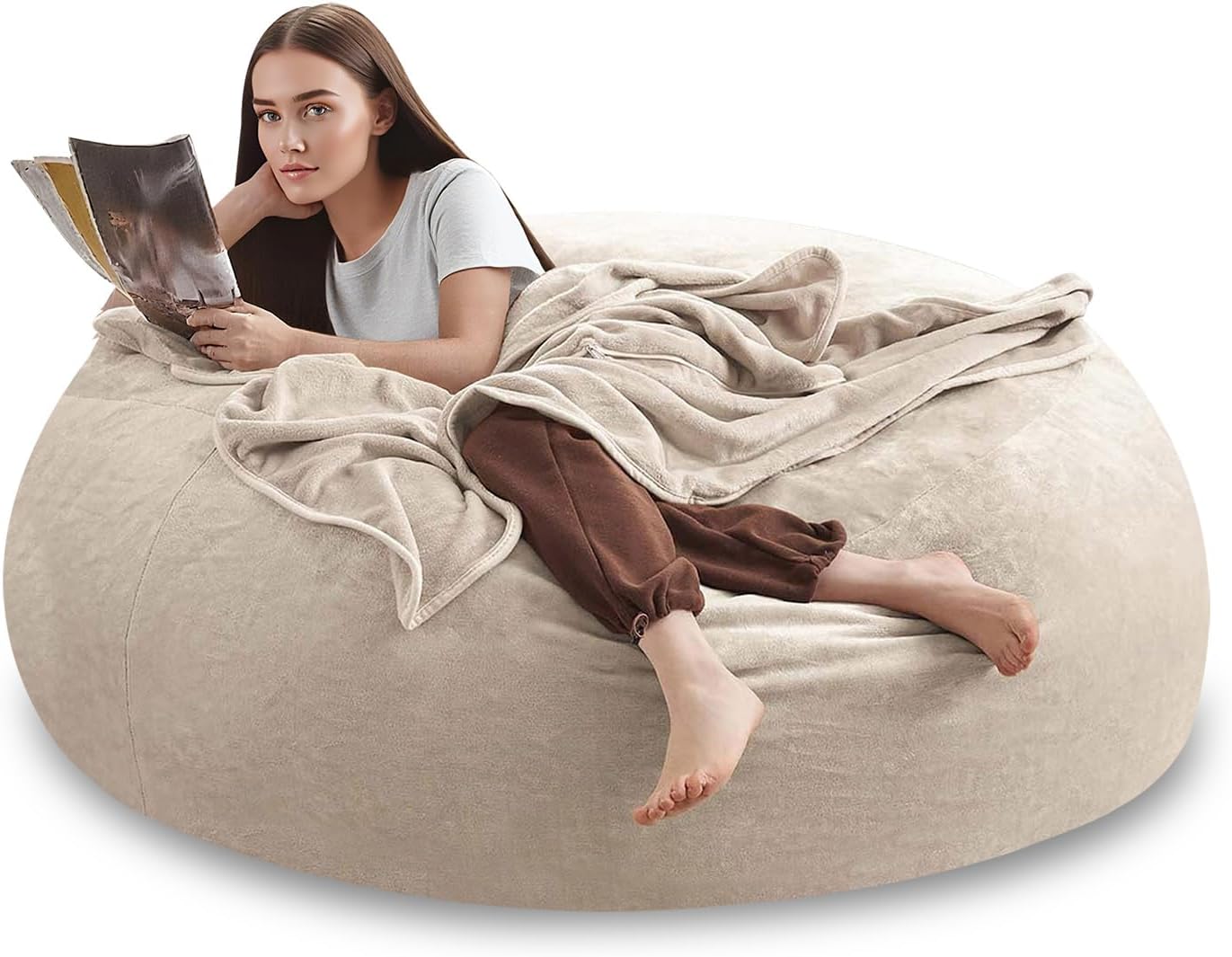 Giant Bean Bag Chairs for Adults,5FT,Bean Bag Chair with Filler Included,Highly Resilient Memory Foam Chair,Jumbo Bean Bag,Suitable for Bedroom and Dormitory Game Chair. (Apricot, 5 Foot)