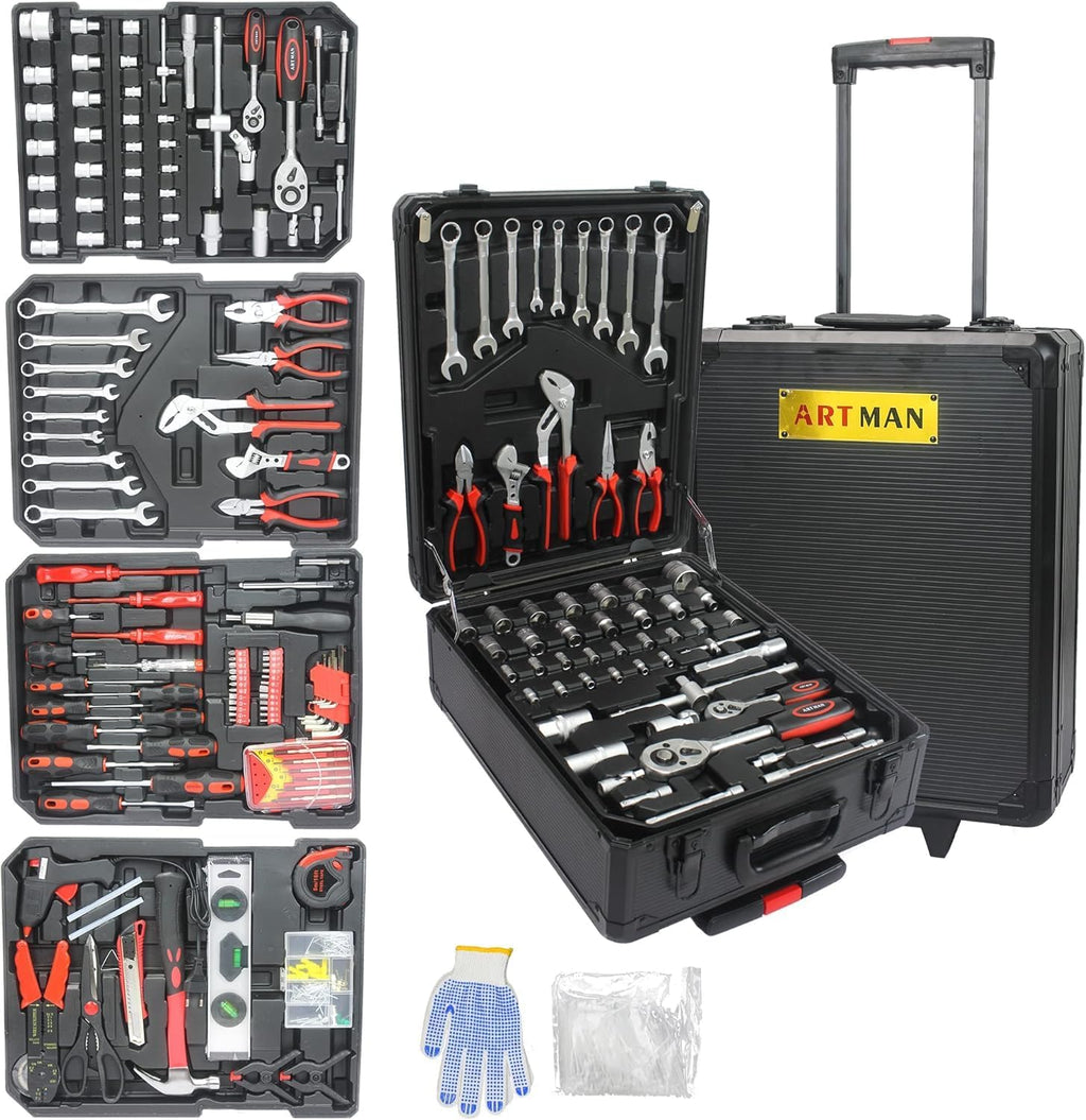 899PCS Tool Set, Household Tool Kit with Rolling Tool Box, Complete Tool Box Set Hand Tool Set with Tool Box, Mechanic Tool Set Rolling Tool Set for Auto Repair/Home Tool Set (Black)