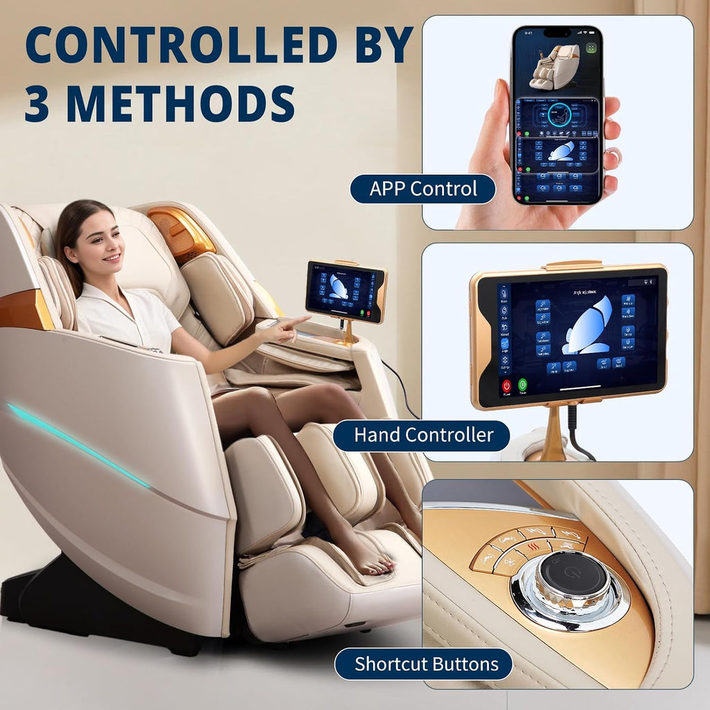 HealthRelife 4D Massage Chair Full Body Zero Gravity Recliner - 55' SL-Track,20 Auto Modes,11 Massage Technique,40 Airbags Massage,with Yoga Stretch,APP Control,Negative Oxygen lons（Beige）