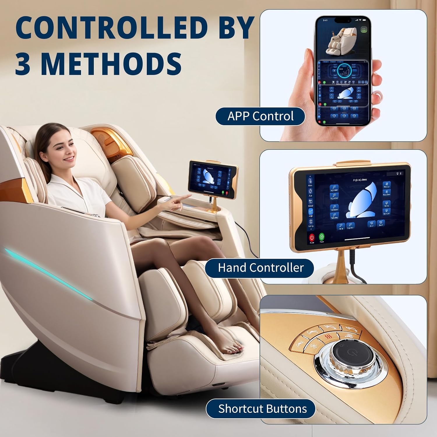 HealthRelife 4D Massage Chair Full Body Zero Gravity Recliner - 55' SL-Track,20 Auto Modes,11 Massage Technique,40 Airbags Massage,with Yoga Stretch,APP Control,Negative Oxygen lons（Beige）