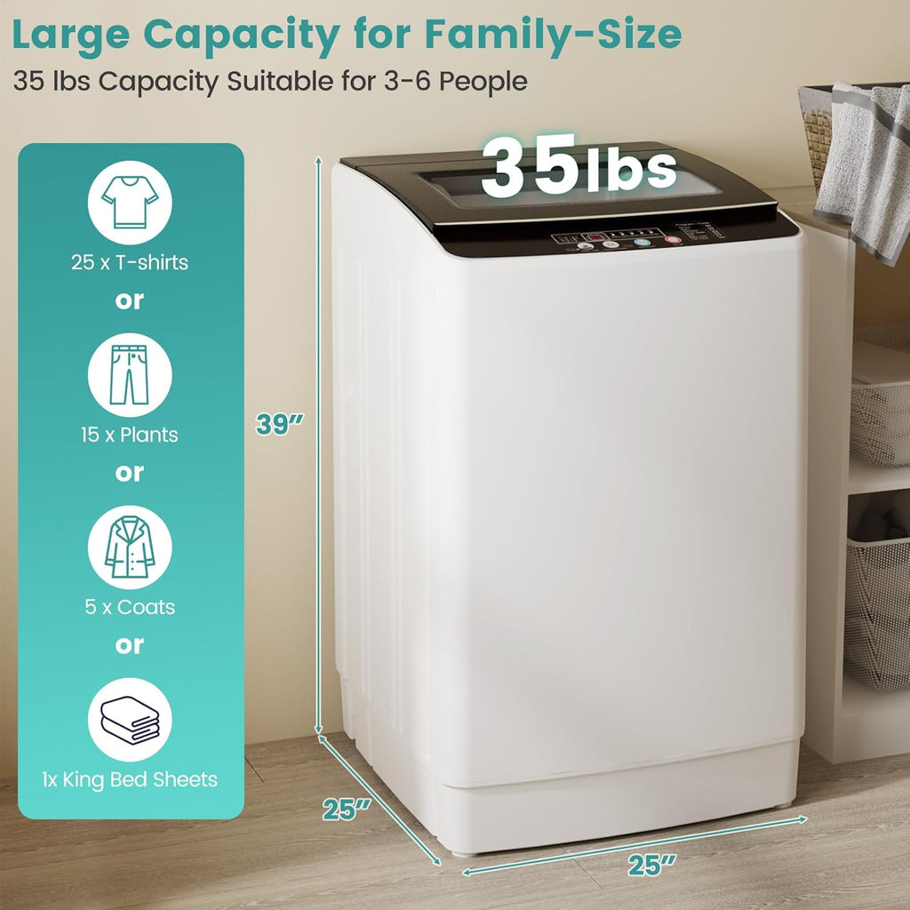 Auertech 35 lbs Washing Machine, Fully Automatic Portable Washer with LED Display, 12 Wash Cycles, 8 Water Levels, Large Capacity Washer and Spin Dryer Combo with Drain Pump for Apartment, Home