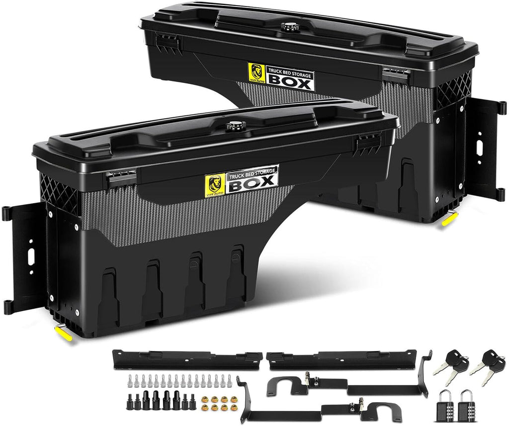 YHTAUTO Set of 2 Truck Bed Storage Tool Box Lockable Compatible with Ford Ranger 2019-2023, Driver and Passenger Side, Not Fit the Model with Bed Liner, Swing Waterproof Wheel Well Toolbox