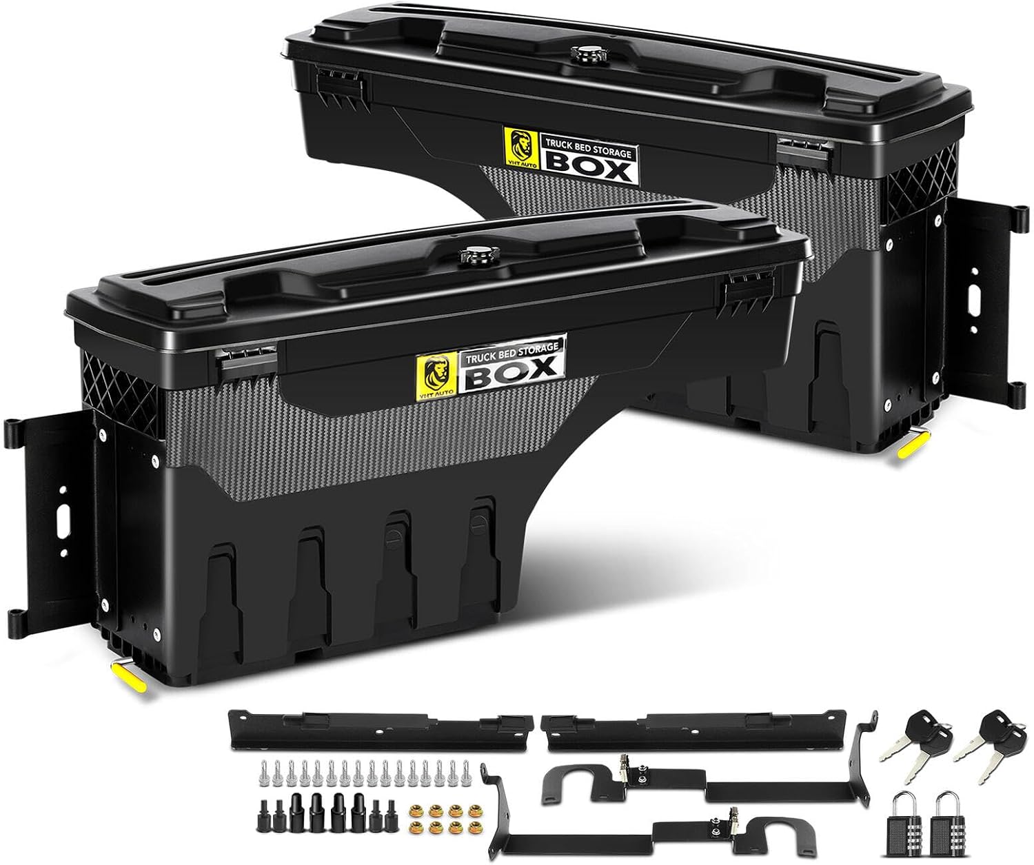 YHTAUTO Set of 2 Truck Bed Storage Tool Box Lockable Compatible with Ford Ranger 2019-2023, Driver and Passenger Side, Not Fit the Model with Bed Liner, Swing Waterproof Wheel Well Toolbox