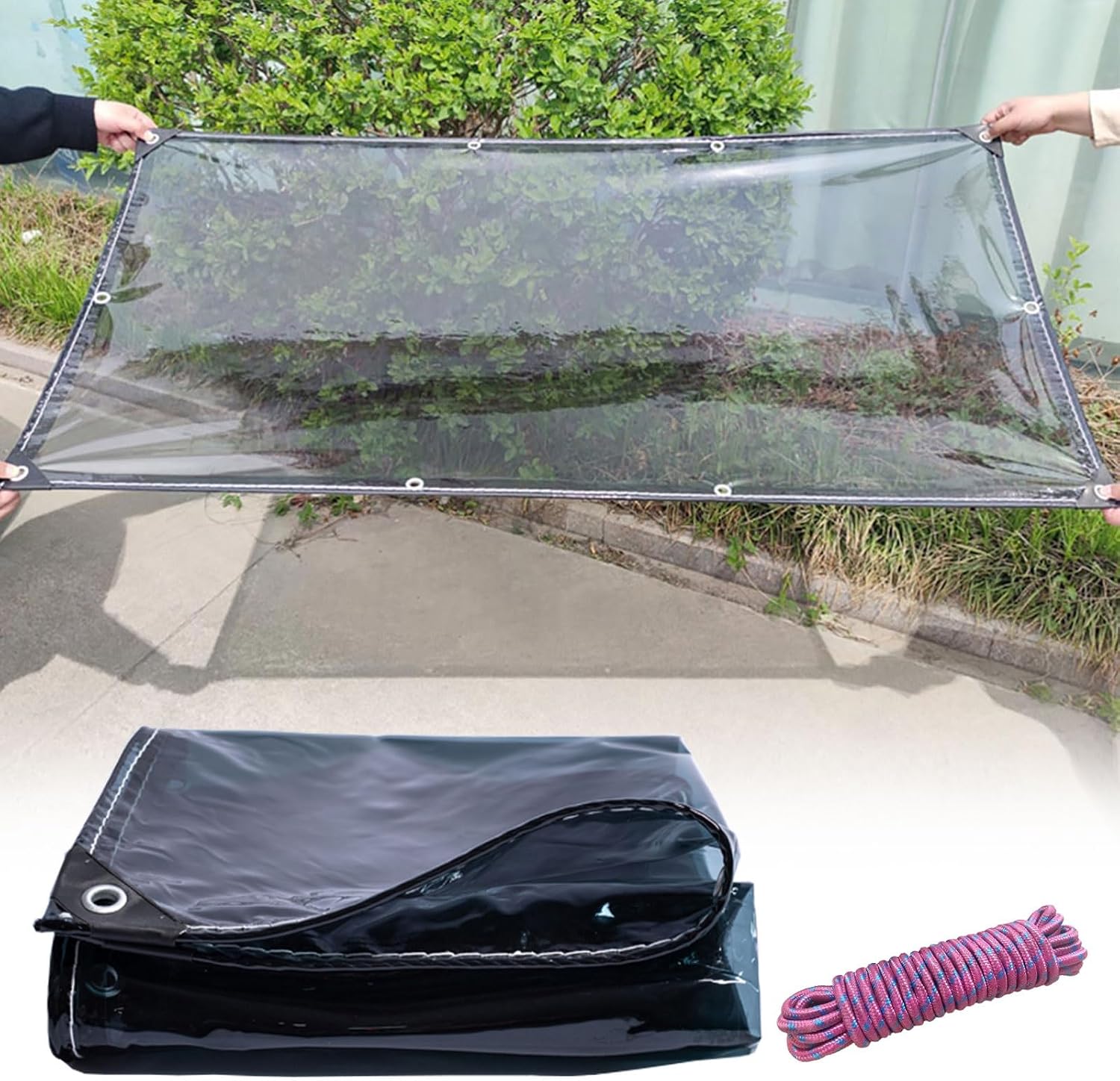 Transparent Tarpaulin 0.32mm, Clear Tarpaulin with Eyelets Waterproof Heavy Duty Reinforced Clear Plastic Tarp Sheet Pergola Covers, 450g/m² PVC Clear Tarps Windproof for Garden Gazebo(7.5x17ft)